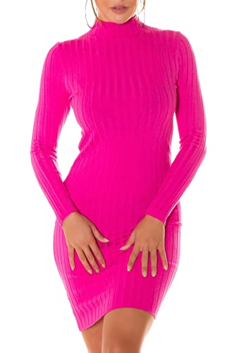Koucla Uni Turtle Neck Langarm Strick Minikleid mit Rippstrick-Struktur One Size (Einheitsgröße), Rosa