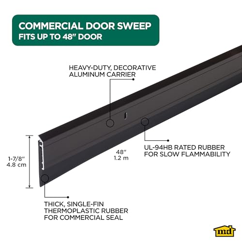 Image of M-D Building Products 69609 All Season Aluminum Door Sweep for Bottom of Door, Heavy Duty Rubber Seal, Exterior & Interior Weather Stripping Bottom Door Seal, Commercial & Residential, (Bronze, 48in)