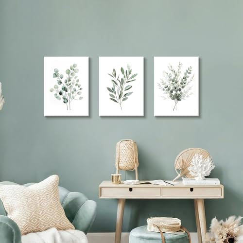 Miniatura 5 de Wengtiao 3 Piezas Acuarela Botánico Cuadros Enmarcados Moderno Minimalista Salvia Verde Planta Pintura Sobre Lienzo Cuadros Decoracion Salon Modernos Dormitorios Decoracion Pared 30x40cmx3