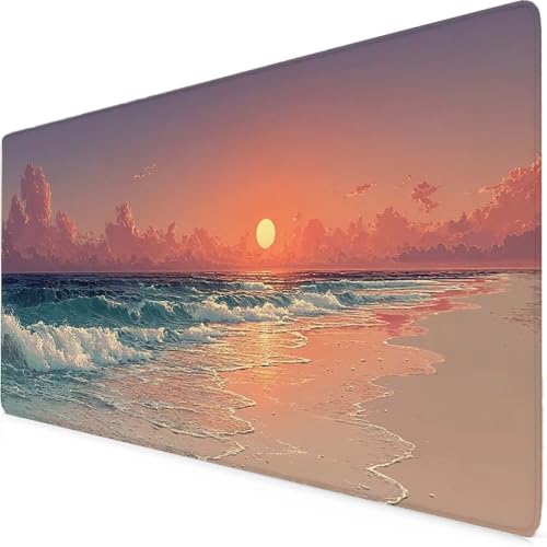 Mouse pad gaming plage rose XXL pour décorer et organiser un bureau d'ordinateur portable