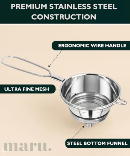 Image of MARU Steel Strainer /Chai Channi Set (Large & Medium), Easy Pouring Funnel for Narrow Bottles, Threaded Design for Easy Cleaning, Fine Net Filter for Tea, Coffee, Milk, Juice, Oil & Liquids