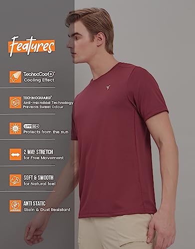 Image of TECHNOSPORT Men's Slim Fit Polyester Activewear Sports T-Shirt with Moisture-Wicking Comfort for Workout, Running & Gym