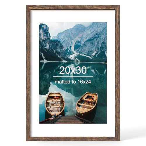 Hongkee 20x30 Picture Frame, Rustic Brown Wood Style, Wall Mounting