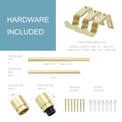 Image of Byondeth Curtain Rods for Windows 16 to 88 Inches Adjustable Length 1 Inch Diameter Window Curtain Rod with Aluminium Finials, Warm Gold