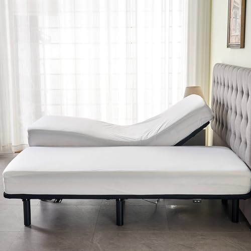 Image of Kingnex Waterproof Split King Mattress Protector for Adjustable Bed Fitted Sheet Style Mattress Cover with Enhanced Elastic Skirt