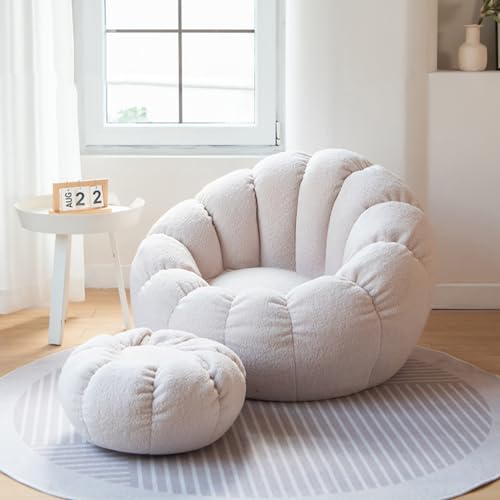 La Mejor Selección de Pufs Top 5. 42 DTike Puff Puf Sillón Incluido Sofá Funda de Silla de Puff (Sin Relleno) Adultos y niños, Decoracion Habitacion Juvenil, Funda de Puff Salon Grande,White