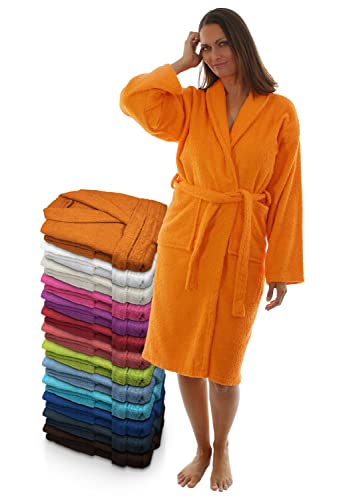 LEBENGOOD Albornoz Mujer y100% Algodón Rizo Americano 400 gr con Cinturón, Bolsillos, Bata Suave, Toalla Ducha, (S, Naranja)