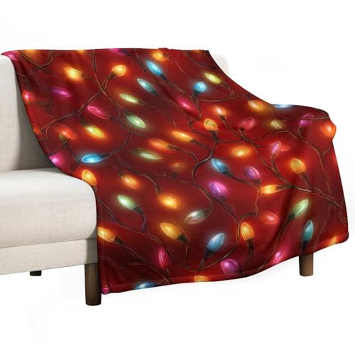 Jubonexis Manta de luces de Navidad coloridas en rojo, antibolitas, acogedora y duradera para dormitorio, sala de estar, sofá, cama, 50 x 60 pulgadas