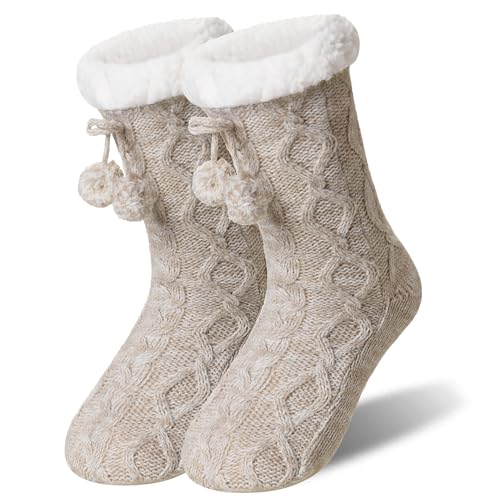 Eyean Womens Fuzzy Slipper Socks Winter Non Slip Thermal Fluffy Soft Fleece Lining Warm Home Grippers Socks - Main Image