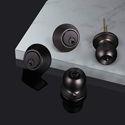 Probrico 6 Sets-Oil Rubbed Bronze Entry Door Knobs With Double Cylinder Deadbolts Combo Pack, Keyed Alike Handlesets For Front And Entrance Door, Interior And Exterior Door Hardware,Contractor Pack #TOP1
