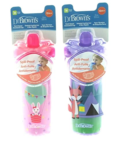 Image of Dr. Brown's Hard Spout Spill Proof Insulated 10 oz. Sippy Drink Cup, 2 Pack (Fox/Bunny)
