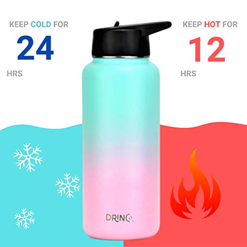 Image of Drinco Stainless Steel Water Bottle Spout Lid Vacuum Insulated Double Wall Water Bottle Wide Mouth Leak Proof Keep Cold Sport Camping Hiking (32oz Macaron)