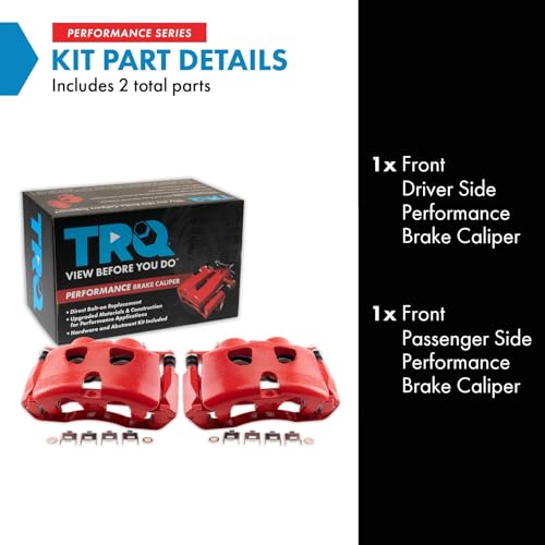 Image of TRQ Performance Front Brake Caliper Set Painted Red Brackets Compatible with 2010-2021 Ford Expedition 2010-2011 F 150 2009-2021 Lincoln Navigator