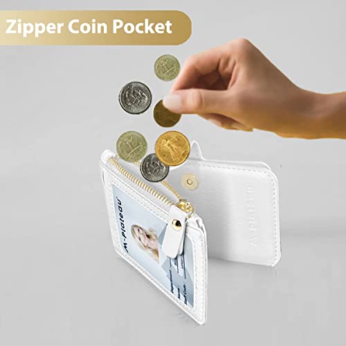 Image of M-Plateau RFID Blocking Slim Keychain Wallet for Women | Mini Card Holder with ID Window, Zipper Pocket, 6 Card Slots, Compact for Cash & Cards (White)