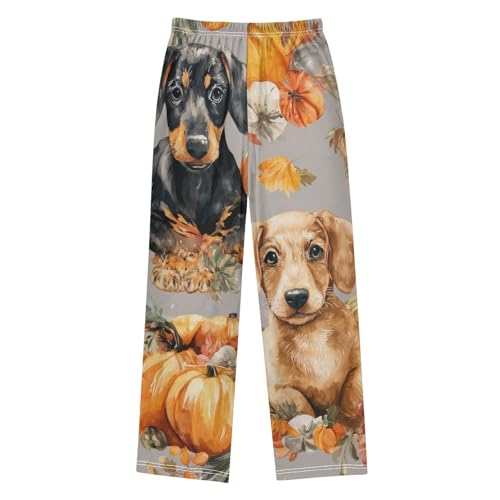 Jack Russell Dog Pumpkin Boys Long Pants Soft Trousers Elastic Waist Kids Lounge Bottoms with Pockets S-XL2