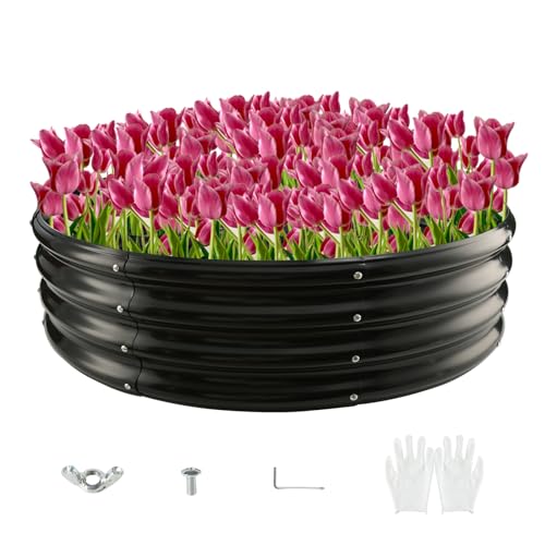 zbzbml Round Galvanized Steel Fire Ring/Fir Pit for Outdoor,Durable Round Galvanized Steel Raised Garden Bed for Planting - 4×4×1FT,0.8MM Thick Black (47 ins Diameter x 12 ins high, Black)