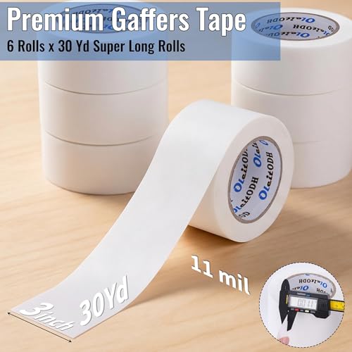 Image of Oleitodh 3''x 30 Yards White Gaffers Tape Bulk 6 Pack Stage Gaff Tape Gaffers Tape No Residue Cloth Matte Finish Pro Gaff Industrial 3 inch Gaffer Gaffer Tape