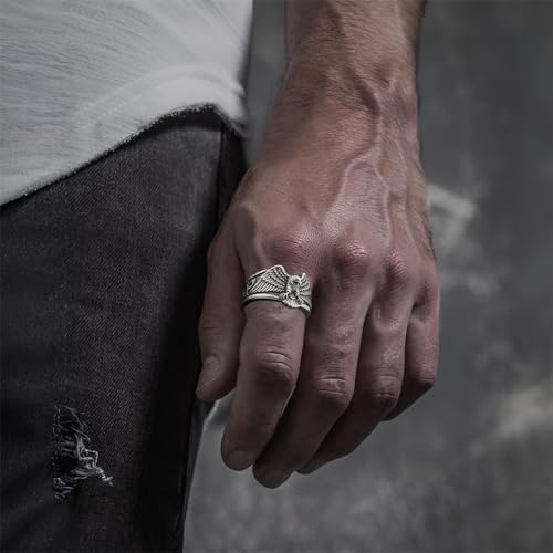 925 Sterling Silver Flying Hawk Eagle Personalized Name Ring Men's Animal Wing Viking Eagle Totem Rings Vintage Pinky Thumb punk Ring for Dad Father Husband Eagle Lover,Customized name Size 6-142