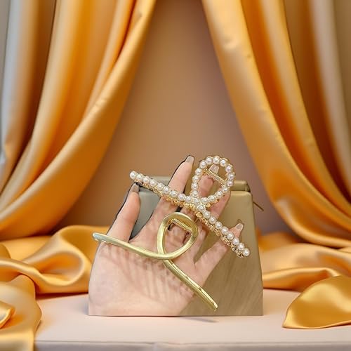2 Piezas Pinzas para Cabello Grandes de Metal con Perlas en Oro Mate para Mujeres miniatura 5