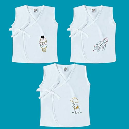 Image of Pure Cotton Embroidered Jhablas for New Born Baby 0-3 Months, Soft & Comfortable Vest Jablas Set, for Boys & Girls, Pack of 3, new born baby gifts