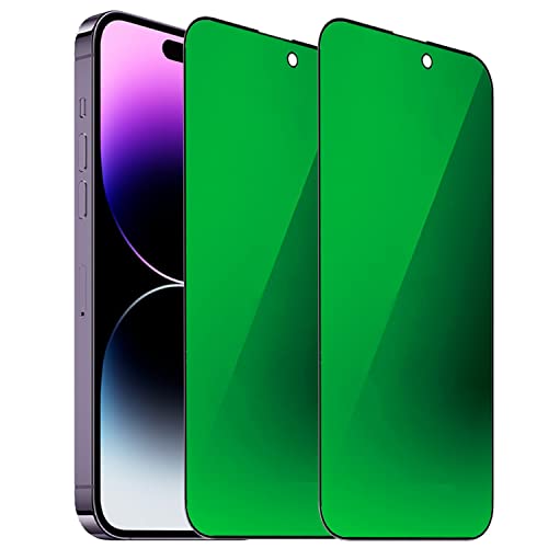 BWEDXEZ 2 Pack Anti-Blue Privacy Tempered Glass Suit for iPhone 14 Pro Max Mirror Anti-Spy Screen Protector Anti-Peeping Film Electroplated 9H Hardness Anti-scratch 6.7 inch (Green)