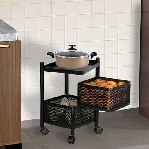 Urbane Home Storage Rack | 2-Layer Square Multipurpose Storage Trolley with Wheels | Revolving Vegetable Kitchen Rack | Kitchen Cabinet Spice Rack | Metal Fruit Storage Rack | Black (B0D54BMMSW) Amazon Price History, Amazon Price Tracker