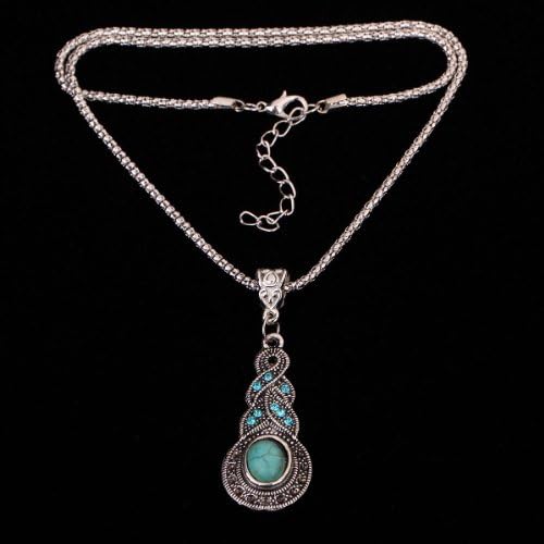 YAZILIND Jewellery Tibetan Silver Inlay Oval Turquoise Charming Crystal Necklace Earrings Set for Women