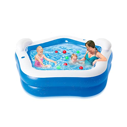 Raoccuy Family Inflatable Swimming Pool Above Ground- 39Inchx11.5Inchx39Inch（Inch Full-Sized Swim & Lounge For Kids And Adults, Outdoor Ground, Portable Pentagon With Slide., Blue #TOP7
