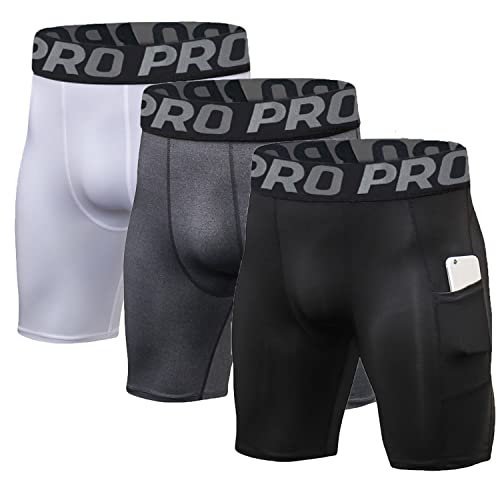 LANBAOSI Lot de 3 Short Compression Homme Running Cuissard Velo Homme Cycliste Collant Court de Sport Gym à Séchage Rapide Leggings-Noir+Gris+Blanc-L Cover