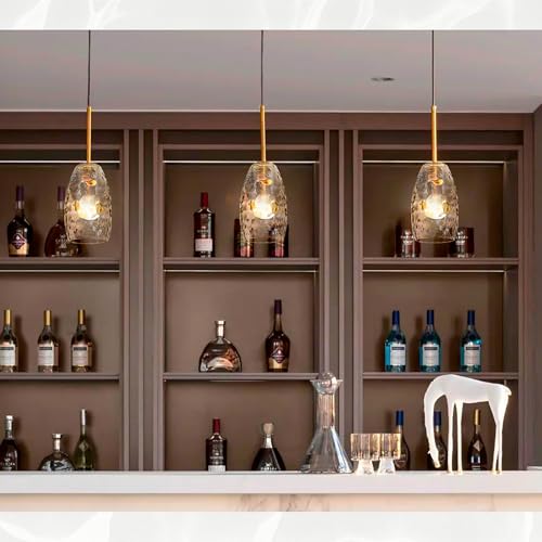 Image of GO&SO Glass Pendant Light Shades 3Pcs,7.8 inch H x 4 inch D,Clear Ripple,Oval | 1.57 inch Fitter E26 Base,Hand-Blown Art Fixtures,Chandelier Shades for Kitchen Island,Hanging Light Shades