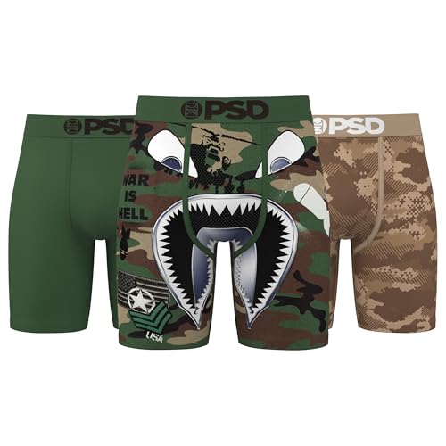 PSD Underwear Mens Boxer Briefs - Warface Militia 3 Pack, 7 Inch Inseam, Moisture-Wicking Boxer Briefs for Men Pack, Size XXL