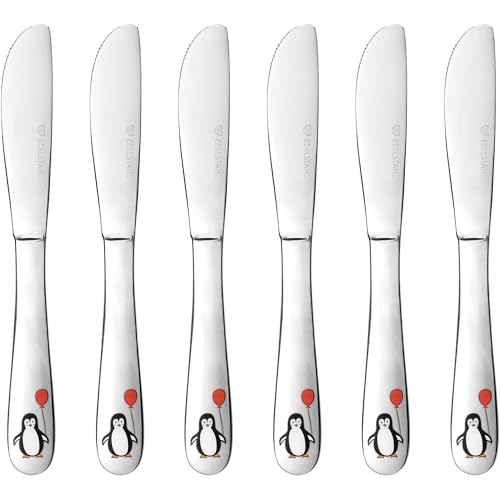 GRÄWE Kindermesser 17 cm, 6-teilig, Kinderbesteck Set, Edelstahl Besteckset, Messer für Kinder, für Mädchen, für Jungen, ab 3 Jahren, Motiv Pinguin