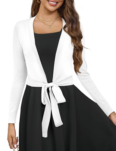 VOIANLIMO Women's Cardigan Knit Sweaters Long Sleeve Cropped Tie Front Bolero Shrug for Dresses S-XL