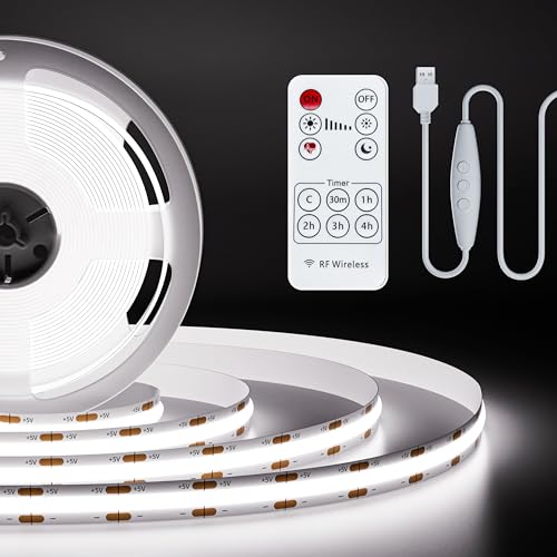 PAUTIX 5V USB COB LED Strip Light 6.56ft/2m 1200lm, Dimmable 640LEDs 6000K Daylight White CRI...