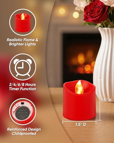 Image of Homemory 24Pack Red 400+Hour Remote Control Flameless Candles, 2 /4 /6 /8H Timer Led Votive Candles, Battery Operated Tea Lights for Wedding Table Centerpiece, Holidays, Halloween Pumpkins, Christmas