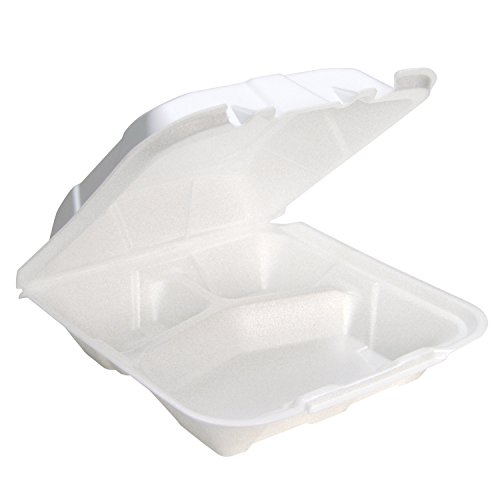 Pactiv YTD19903 Foam Hinged Lid Containers, White, 9 x 9 x 3-1/4, 3-Compartment (Case of 150) #1