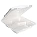 Pactiv YTD19903 Foam Hinged Lid Containers, White, 9 x 9 x 3-1/4, 3-Compartment