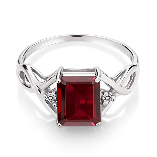 Gem Stone King 925 Sterling Silver Red Garnet and White Diamond Engagement Ring For Women (2.68 Cttw, Emerald Cut 9X7MM, Gemstone Birthstone, Available in Size 5,6,7,8,9)3