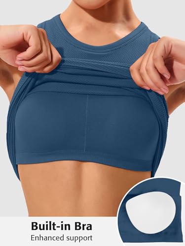 Image of ATTRACO Ribflex Workout Tank Tops for Women Seamless Full Length Gym Tops Athletic Yoga Top Built in Bra