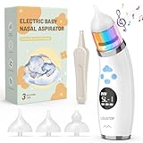 LOUSTOP Nasensauger für Baby, Elektrischer Baby Nasensauger Automatischer Nasenreiniger mit einstellbarer 5-stufiger Saugkraft, Baby Nasensauger mit 3 Silikonspitzen, Musik und Licht