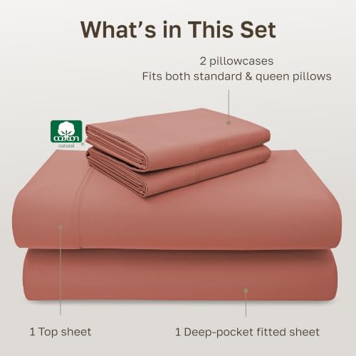Image of California Design Den Luxury 600 Thread Count Sheets Full Size Set - 100% Cotton Sateen Sheets Full, Deep Pockets, Soft and Durable Bedding - Terracotta