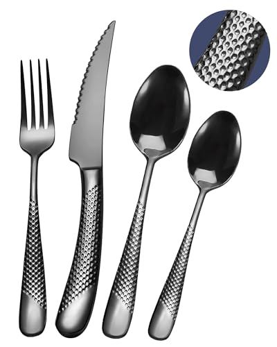 SHEUMNT Couverts 24 pièces Inox Noir