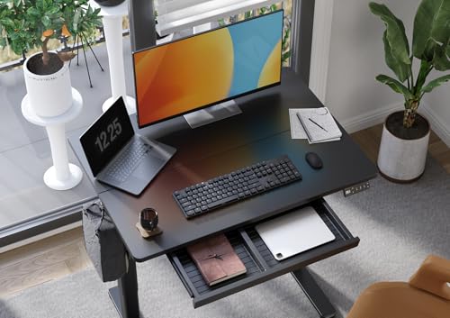 Image of Claiks Electric Standing Desk with Drawer 40 Inch Black
