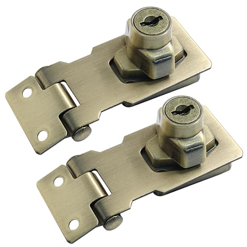 Image of Bivethoi 2Pcs Keyed Hasp Locks 2.5 Inch Twist Knob Keyed Locking Hasp, Stainless Steel Hasp Latches Keyed Different for Small Doors, Cabinets (Antique Bronze)