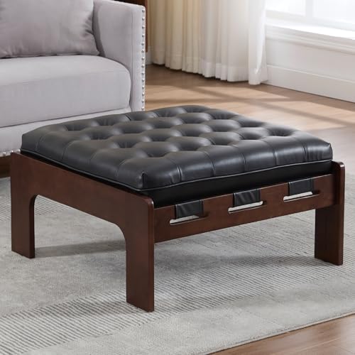 Kmax Coffee Table, 30 Inch Black Leather Ottoman Coffee Table