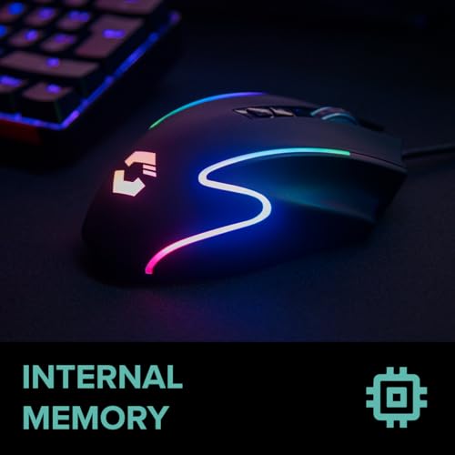 DECUS NX - Mouse da gioco cablato RGB, illuminazione RGB multicolore, pulsante di fuoco continuo, fino a 12800dpi, 1000Hz, programmabile, Mouse gaming con cavo USB, cavo inguainato, nero - Mouse gaming - Immagine 8