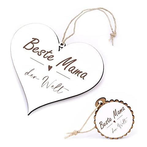 Colgante de madera decorativo para mamá - Mejor mamá del mundo + colgante Mejor mamá del mundo - Madre Mami Navidad cumpleaños Día de la Madre Vintage Madera Corazones Cover