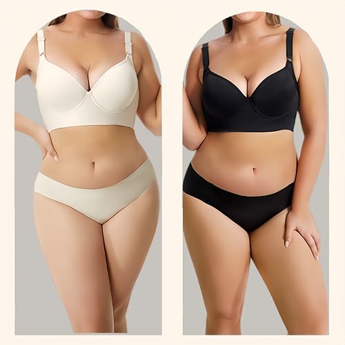 Image of Women's Push Up Bra Hide Back Fat Full Coverage Bras with High Support Plus Size T-Shirt Bra for Smoothing Back