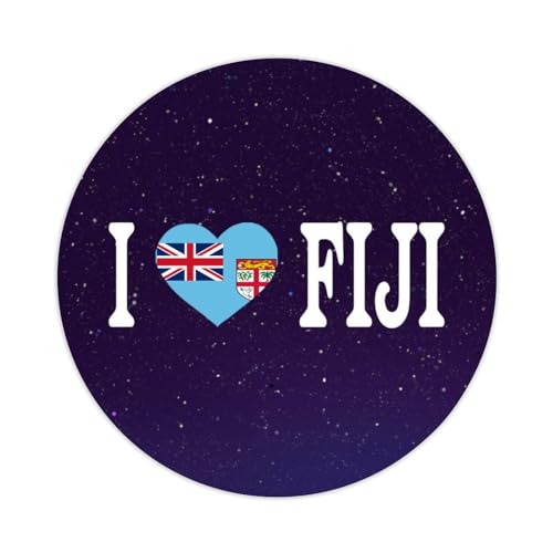 Lot de 50 étiquettes autocollantes rondes en vinyle avec inscription « I Love Fiji » - 3,8 cm - Motif drapeau des Fidji - En forme de cœur - Pour valise, ordinateur - Cadeau pour ami