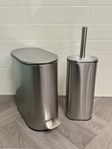 Showerdrape Fortuna 5L Soft Close Bathroom Pedal Bin and Toilet Brush Set in Satin Chrome